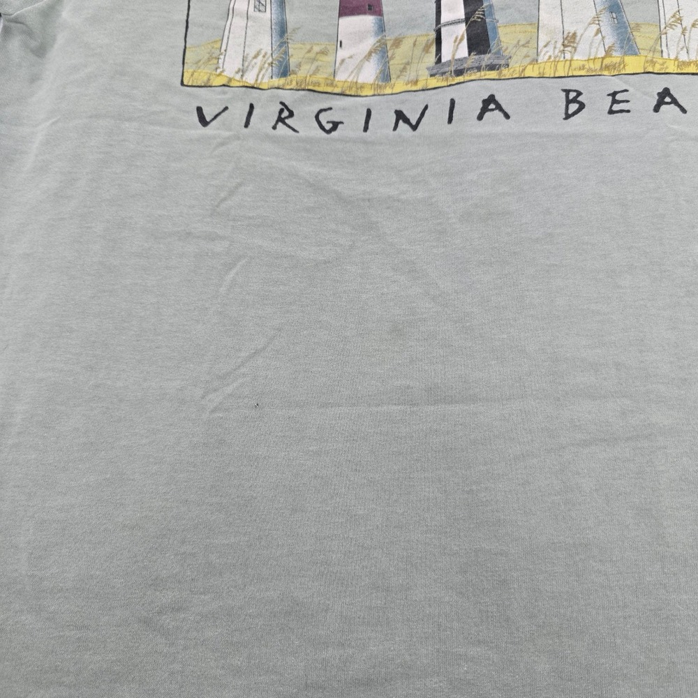 Vintage Virginia Beach Lighthouse Graphic T-Shirt Gray Single Stitch Hanes L - Picture 6 of 6
